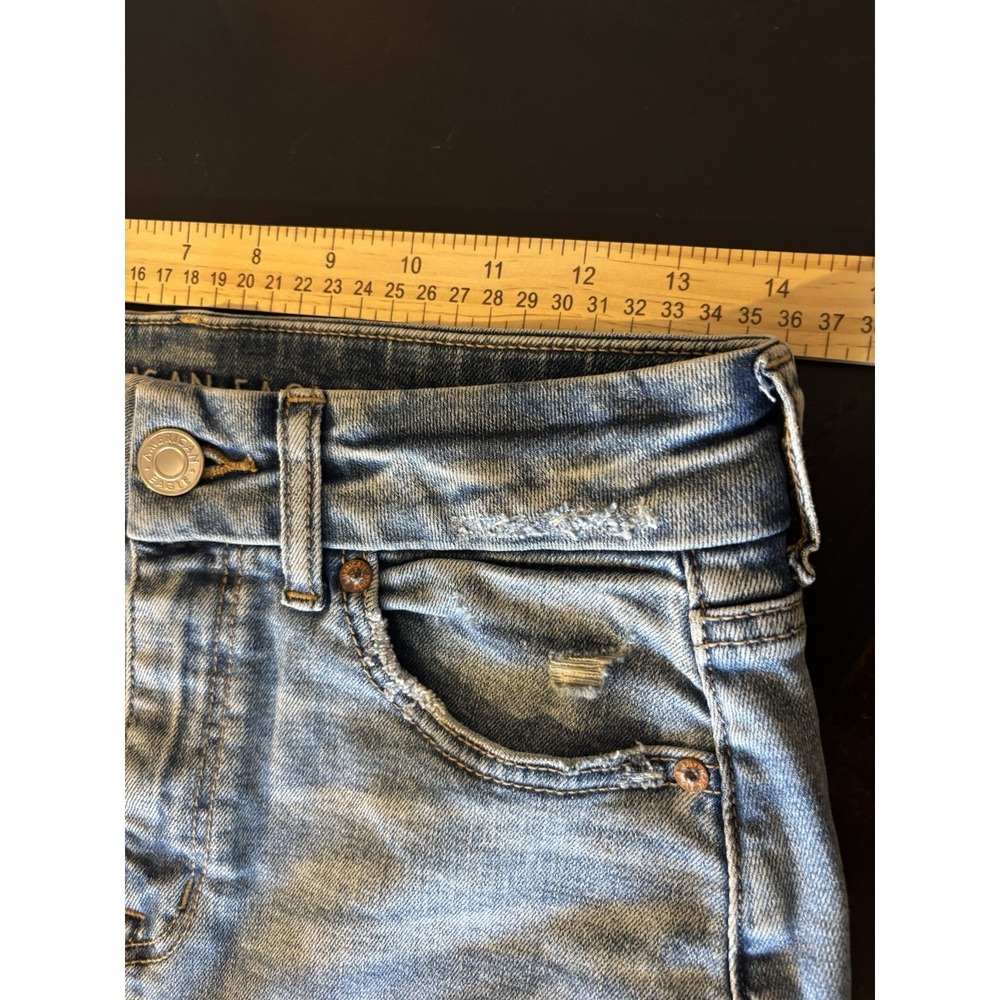 American Eagle Womens 4 Curvy Hi-Rise Mini Super Stretch Blue Jean Skirt‎ Y2K - Picture 8 of 9